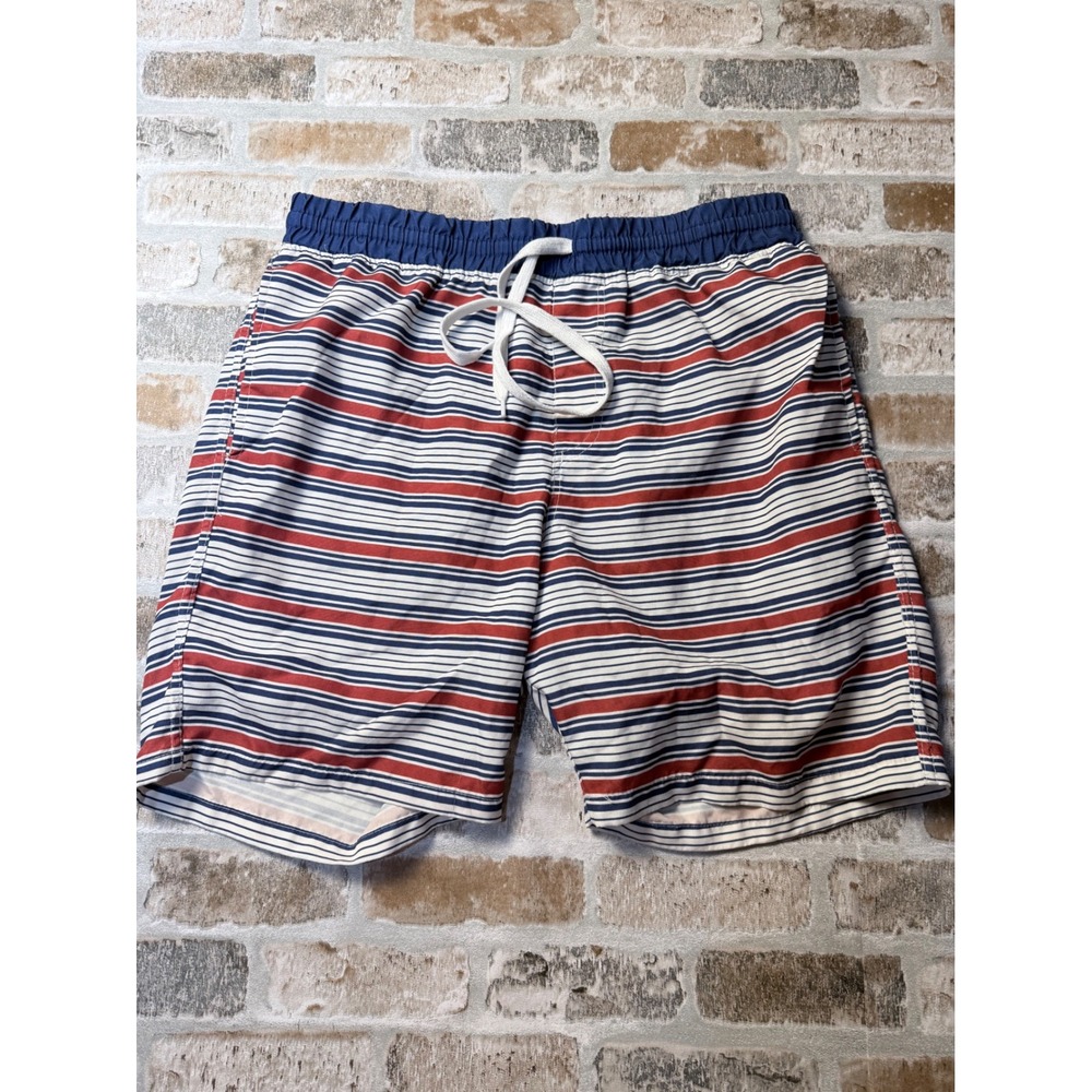 Carbon Mens Striped Swim Trunks Red White Blue Elastic Waist Board Shorts Size M